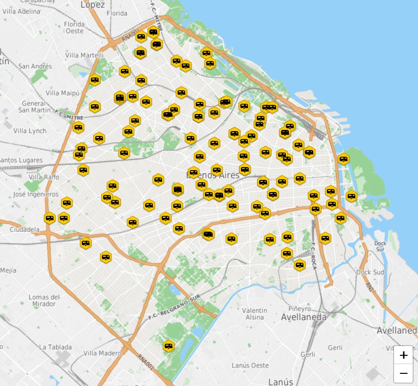 Mapa de ferias itinerantes de abastecimiento barrial en Buenos Aires